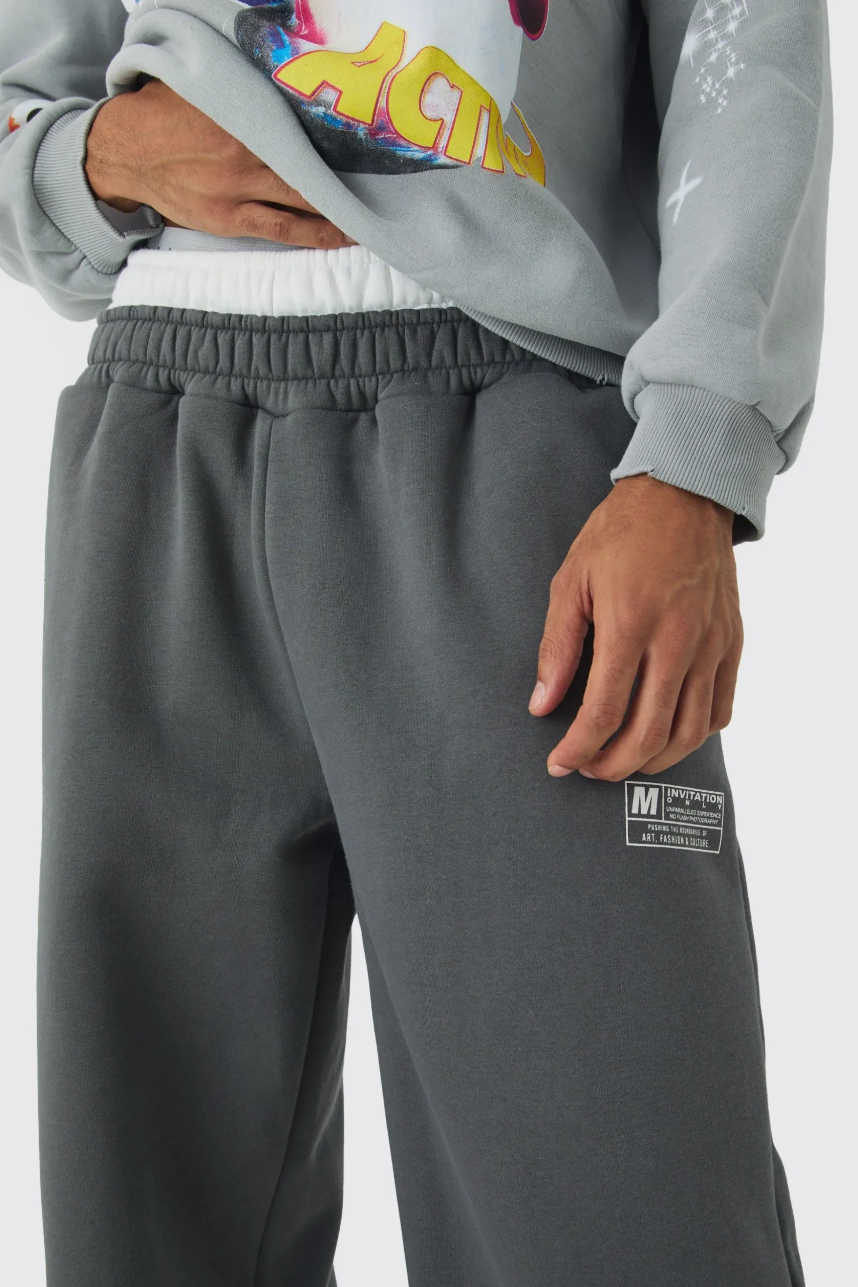 Wide Leg Tie Cuff Double Waistband Joggers | BoohooMAN UK
