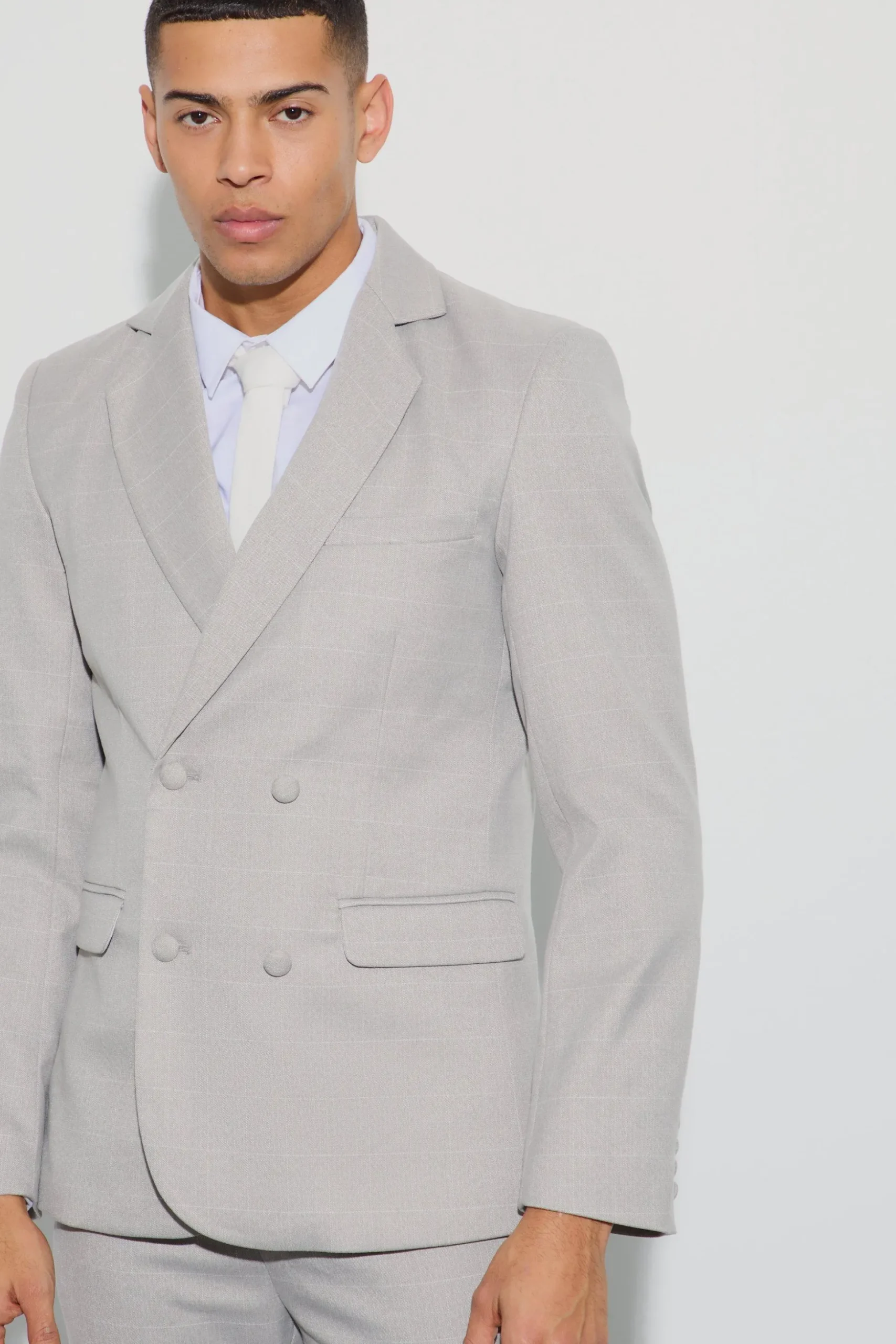 Window Check Double Breasted Slim Fit Blazer | BoohooMAN UK
