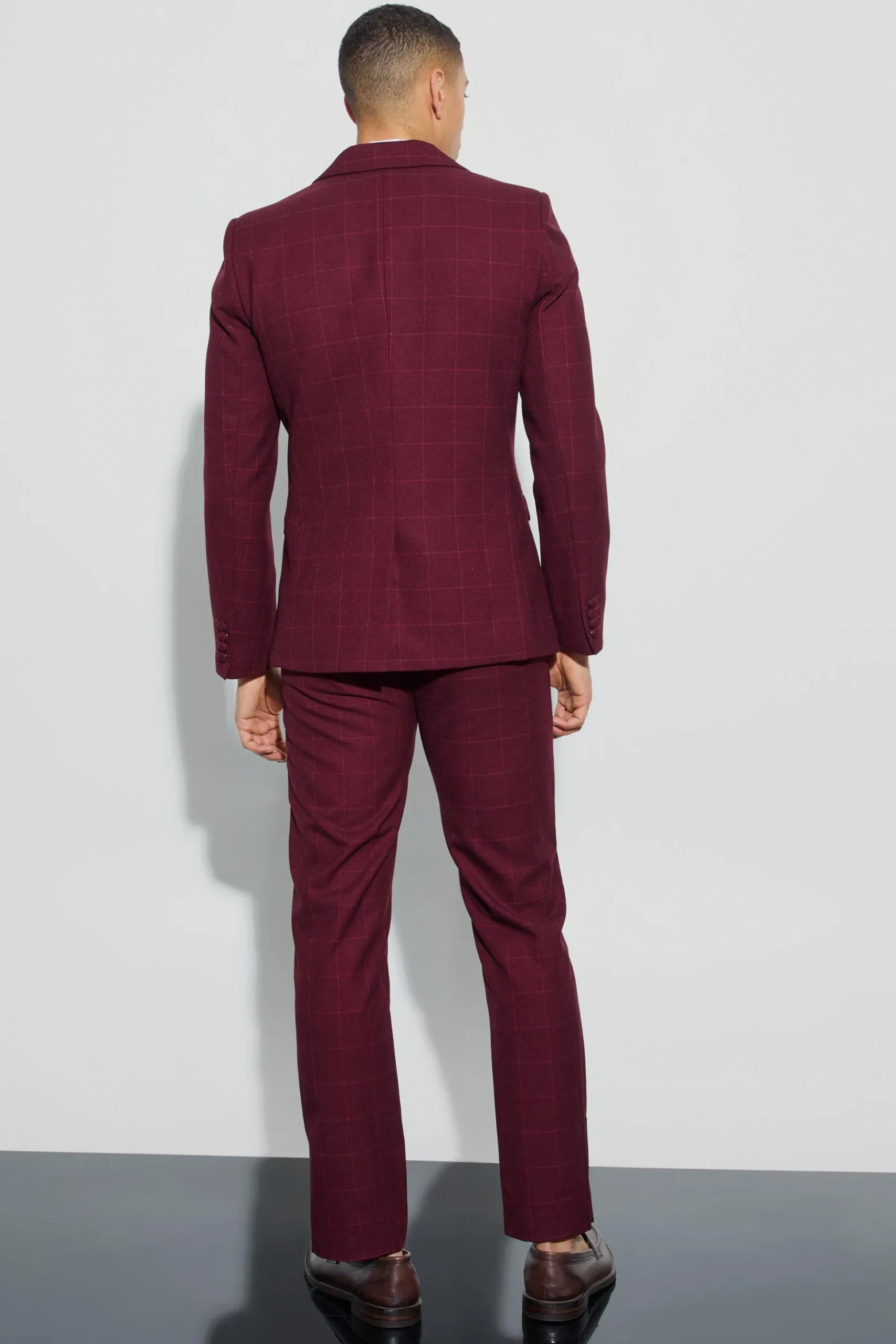 Window Check Double Breasted Slim Fit Blazer | BoohooMAN UK