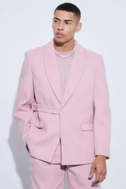 Wool Look Oversized Strap Detail Blazer | BoohooMAN UK