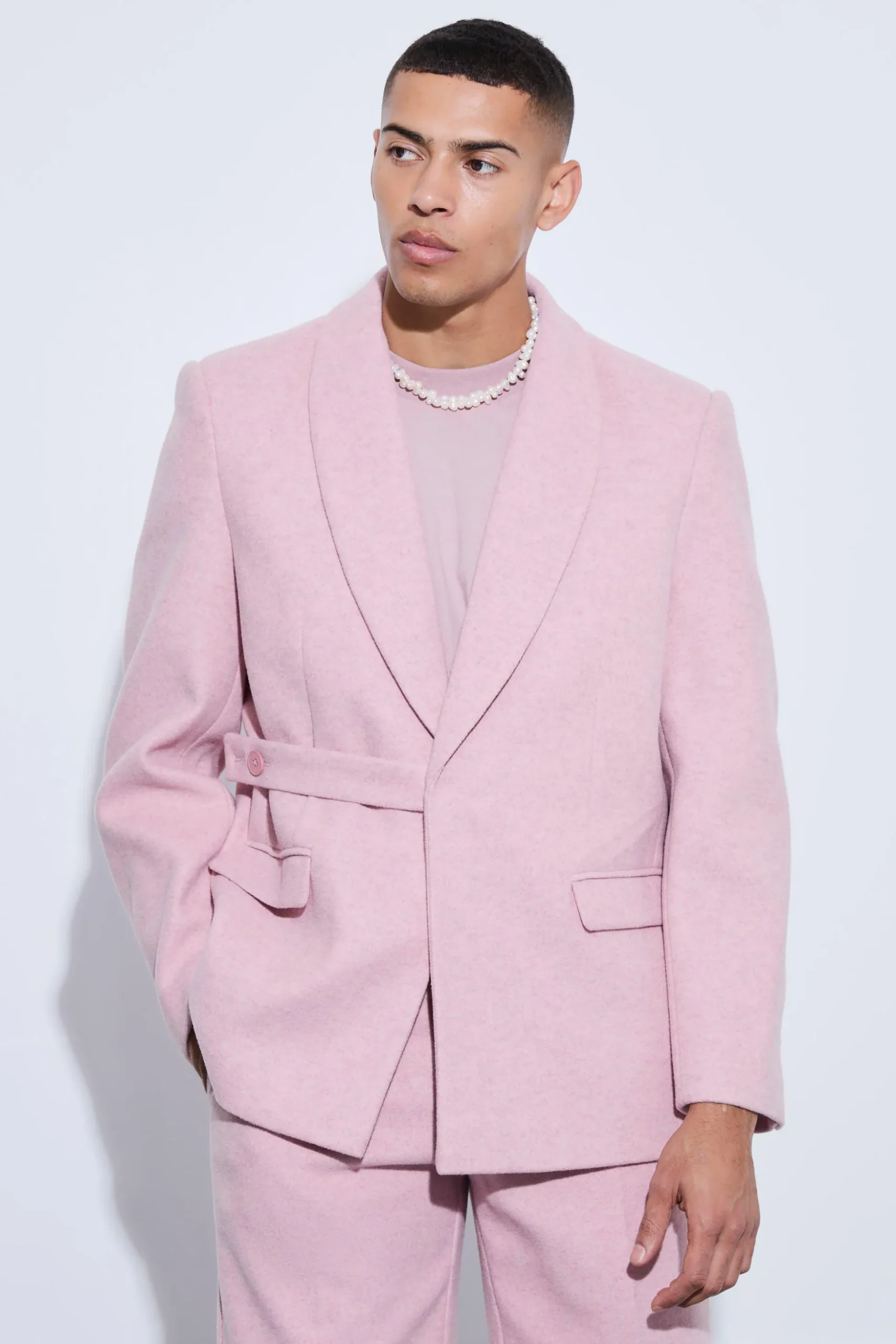 Wool Look Oversized Strap Detail Blazer | BoohooMAN UK