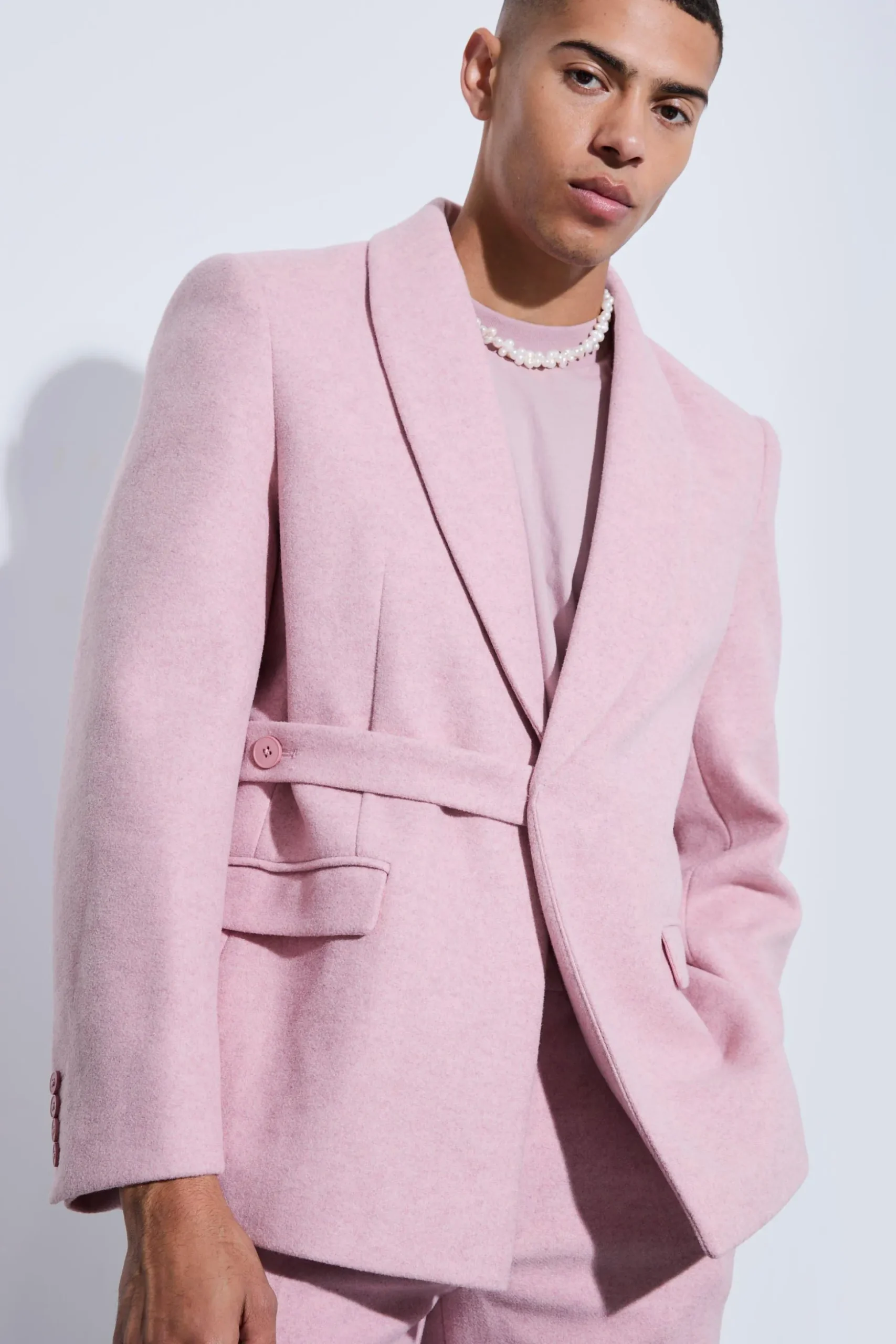 Wool Look Oversized Strap Detail Blazer | BoohooMAN UK