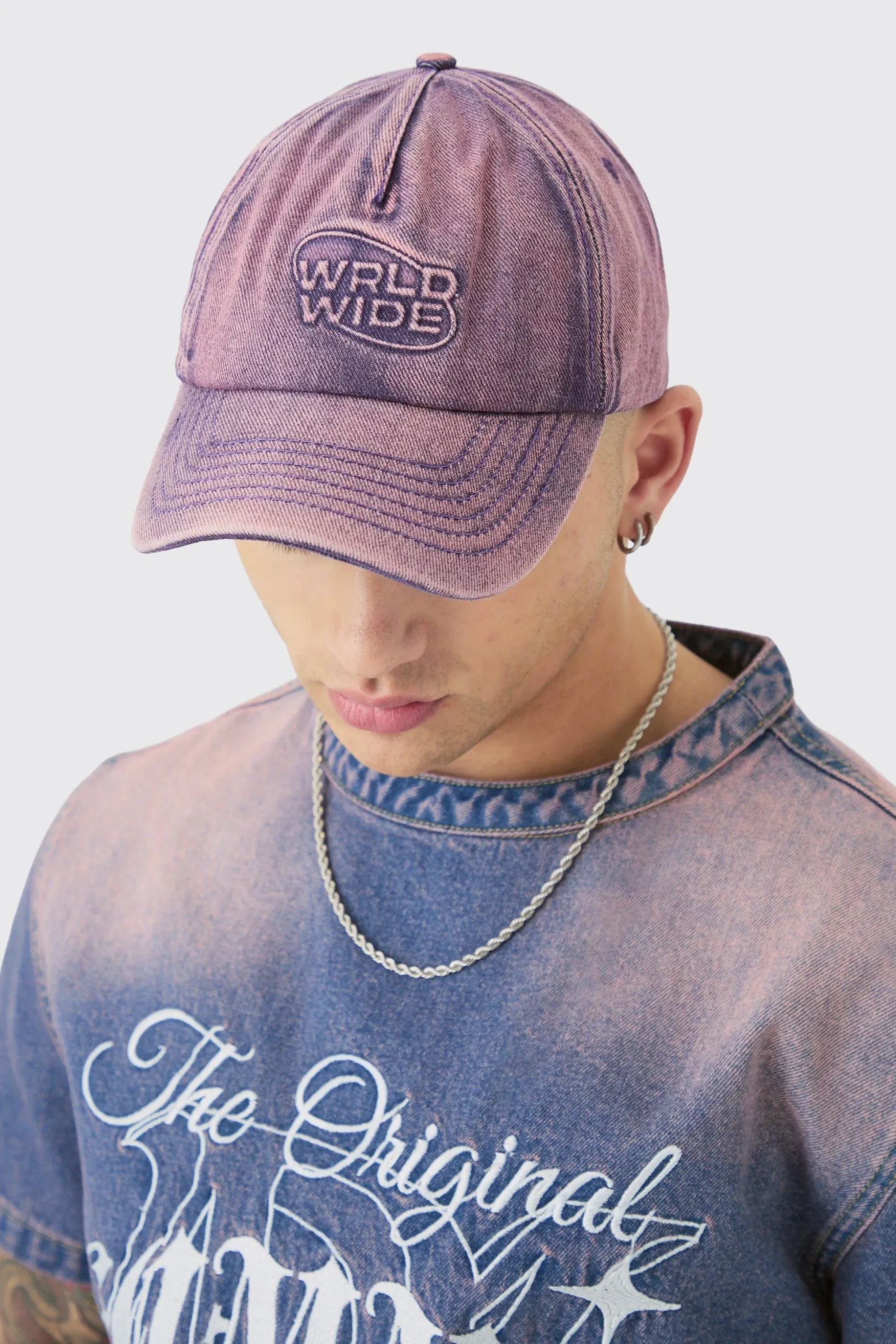 Worldwide Embossed Washed Cap In Pink | BoohooMAN UK