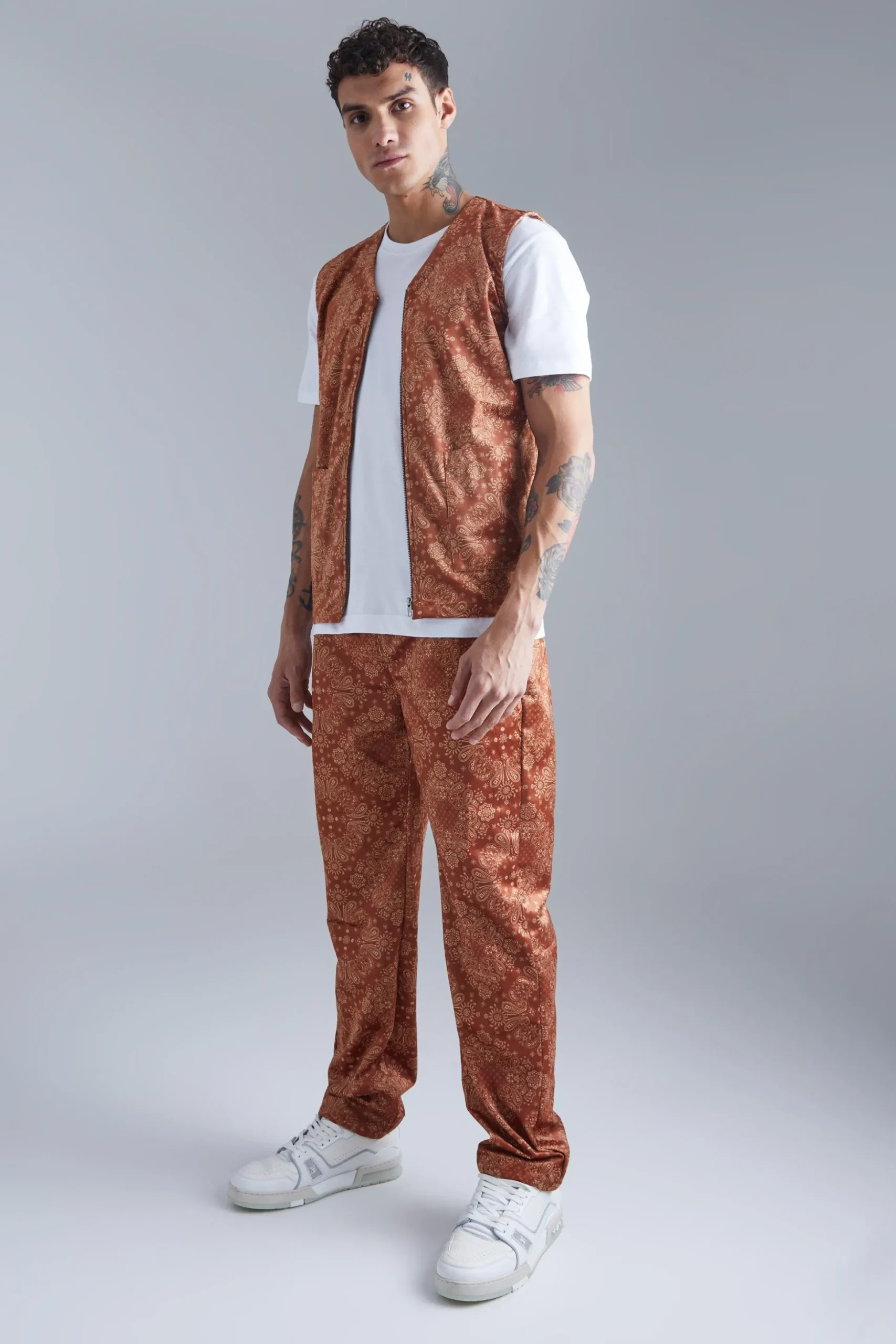 Woven Bandana Utility Vest And Straight Trouser | BoohooMAN UK