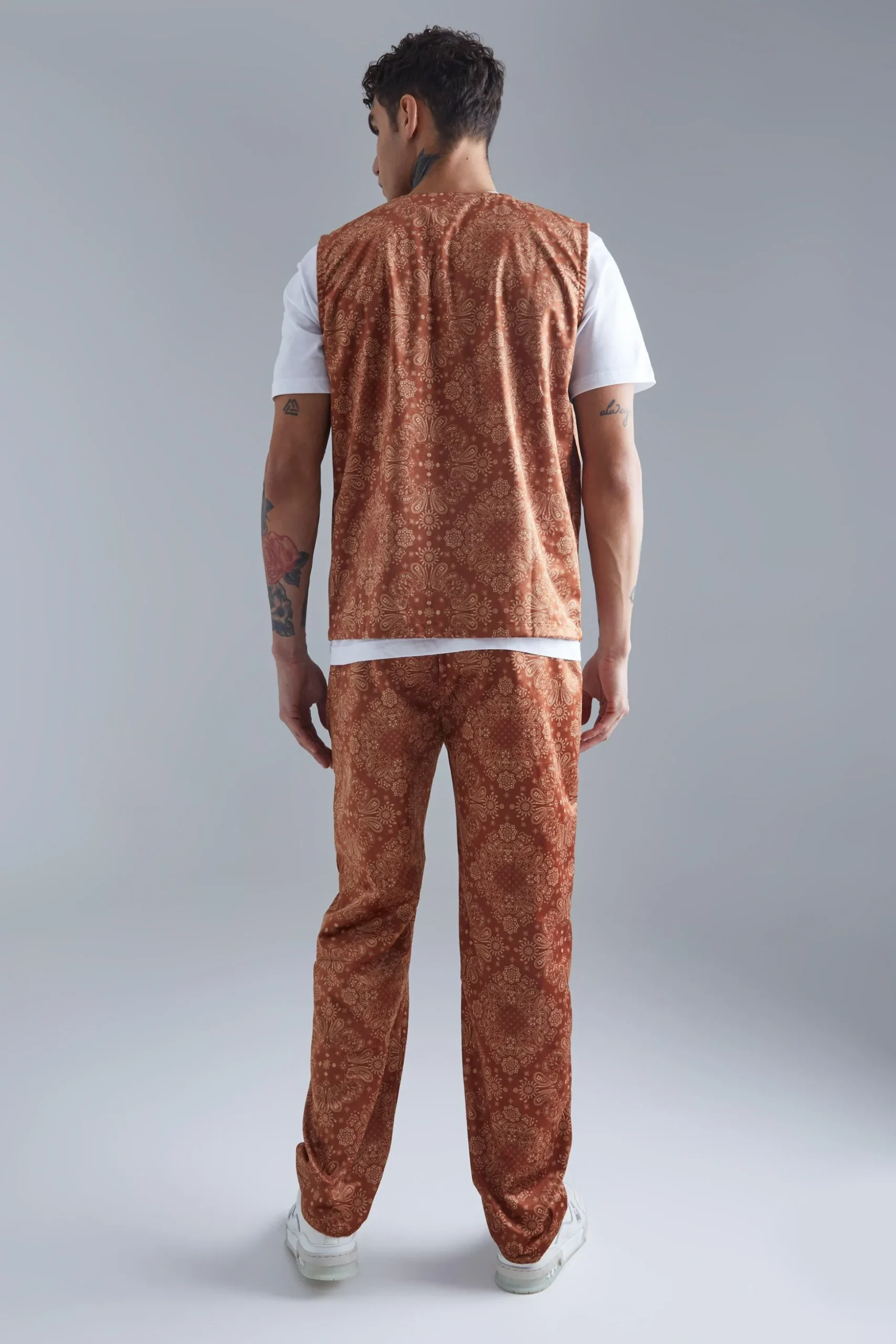 Woven Bandana Utility Vest And Straight Trouser | BoohooMAN UK