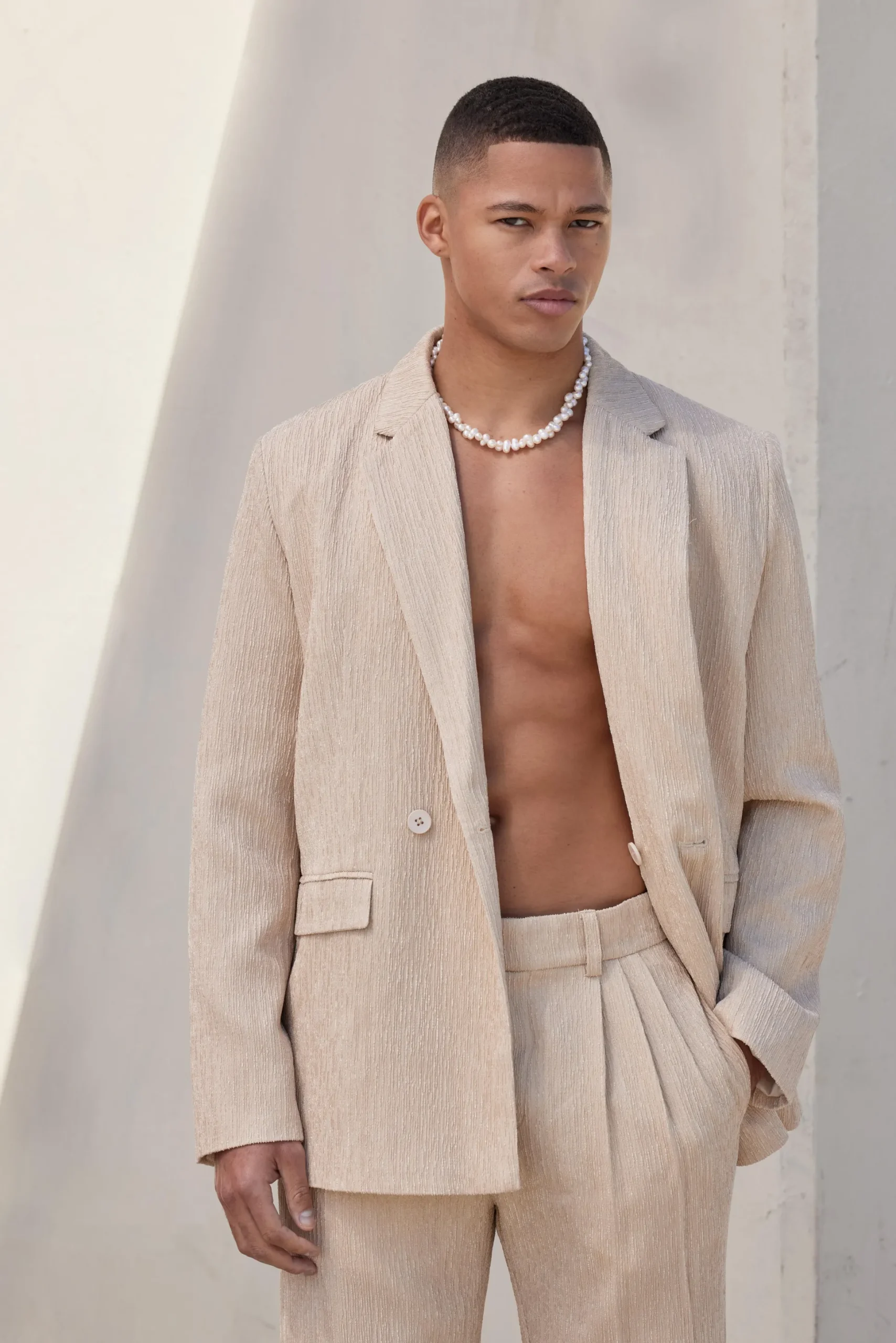 Wrap Front Crinkle Relaxed Suit Jacket | BoohooMAN UK