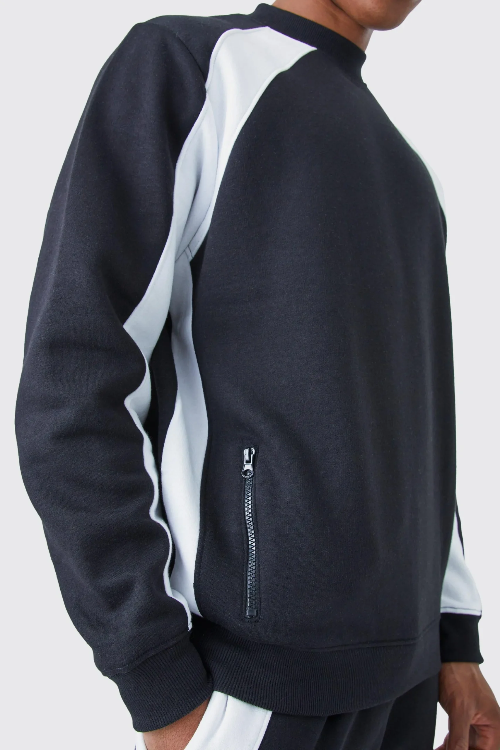 Zip Detail Colour Block Sweatshirt Tracksuit | BoohooMAN UK