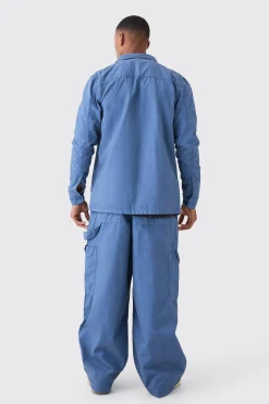 Zip Through Washed Long Sleeve Twill Shirt | BoohooMAN UK